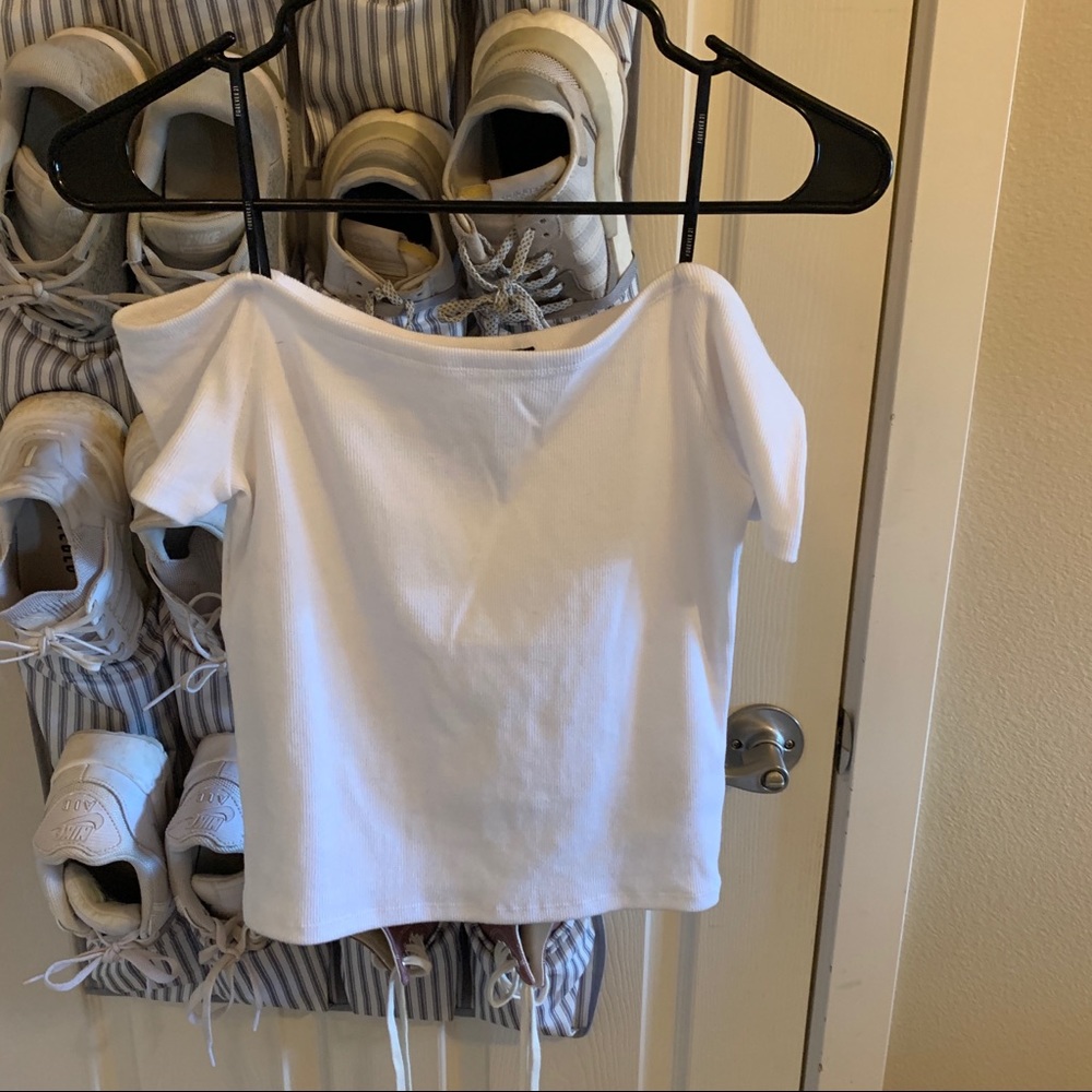 Off the shoulder white top